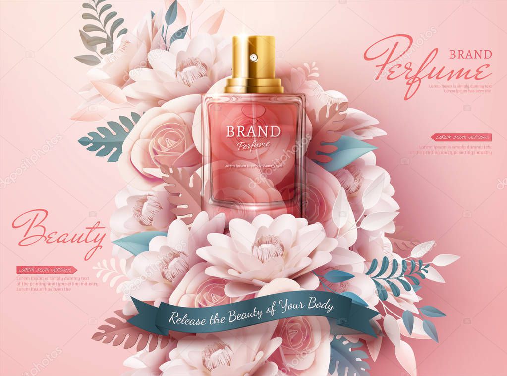Perfume ads with paper flowers
