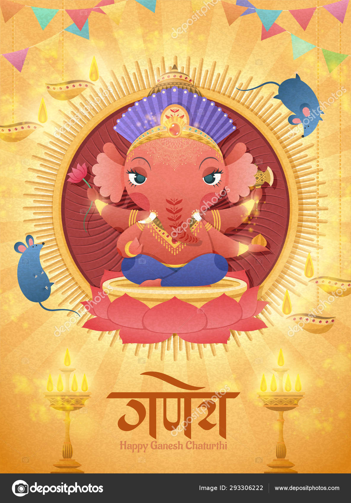 Cute four armed Ganesha god Stock Vector Image by ©RollingStonesStudio  #293306222