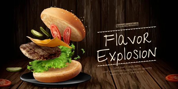 Вкусная реклама гамбургеров — стоковый вектор
