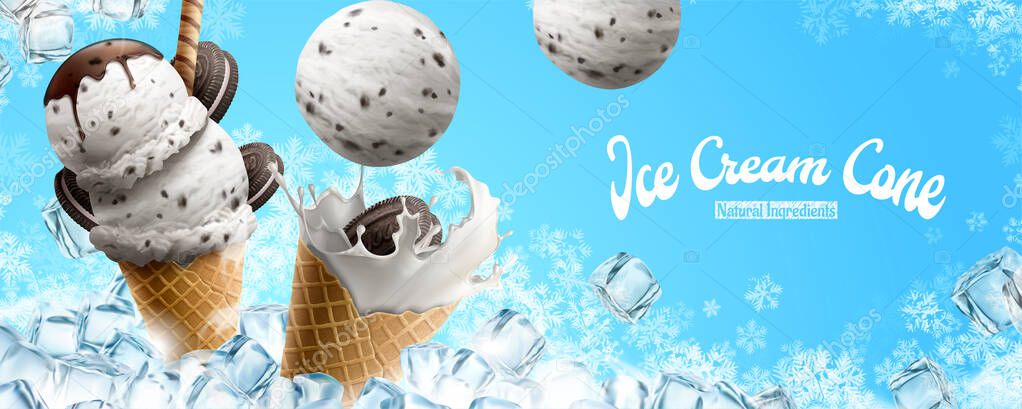 Chocolate vanilla ice cream cone