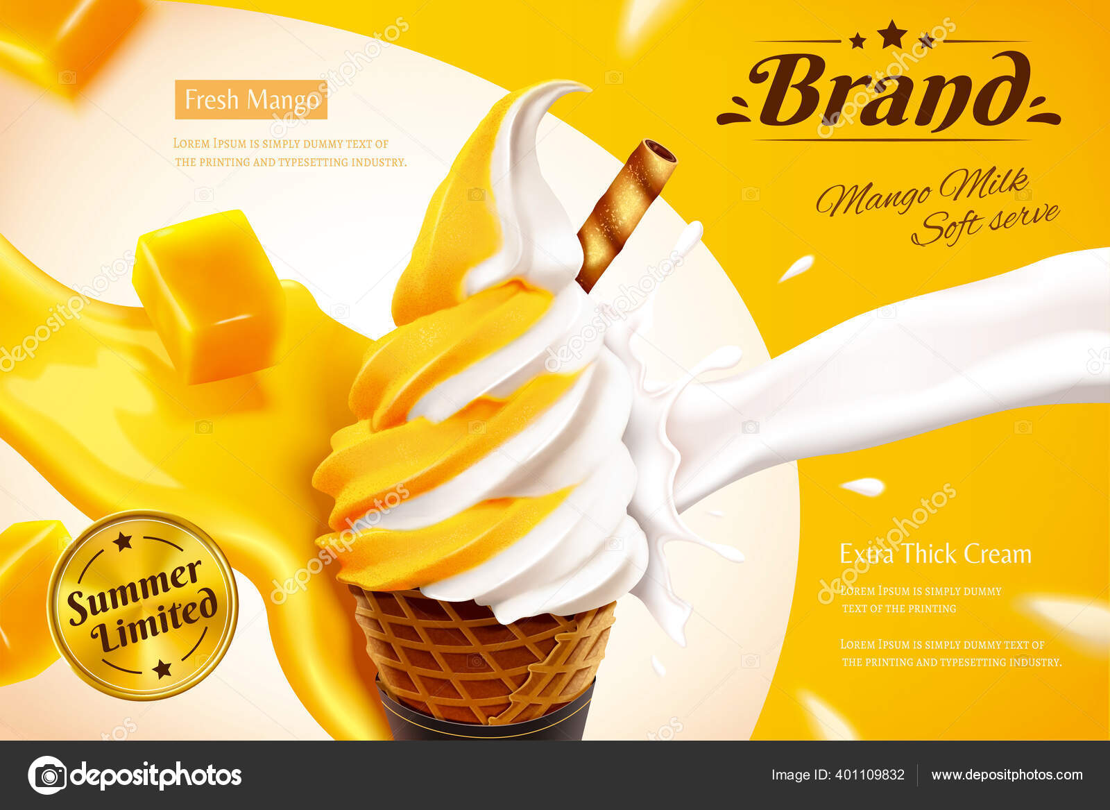Mango Leche Doble Sabor Suave Servir Anuncios Helados Con Zumo Vector de  stock #401109832 de ©RollingStonesStudio, image size:1600x1167