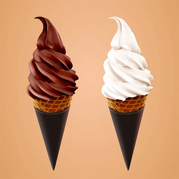 Cône Crème Glacée Lait Vanille Chocolat Illustration — Image vectorielle