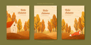 Sonbahar ormanlarında uçan yaprakları olan Fox ve White House, sonbahar sezonu çizimleri