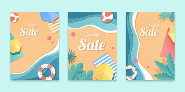 纸质艺术设计夏季销售的封面模板 夏季海滩的概念 — 图库矢量图片