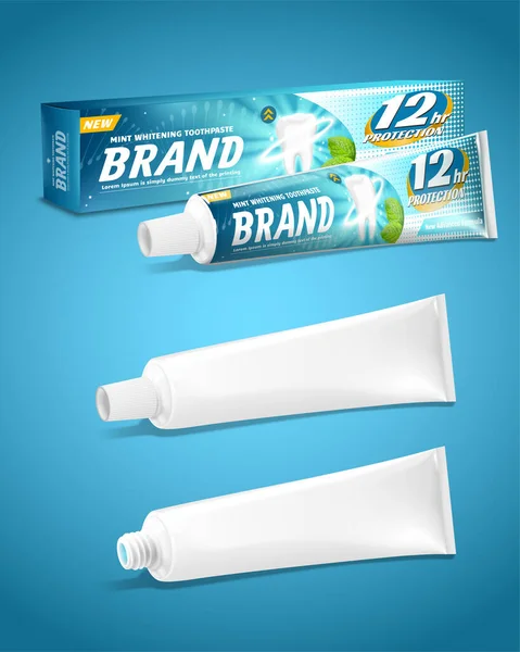 Verpackungsdesign Für Zahnpasta Mit Tuben Attrappe — Stockvektor