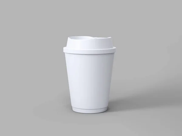 3Dレンダリングホワイトテイクアウトコーヒーカップはライトグレーの背景に隔離 — ストック写真