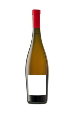 Şişe beyaz şarap beyaz arka plan üzerinde boş etiket, izole kırpma yolu kurtardı