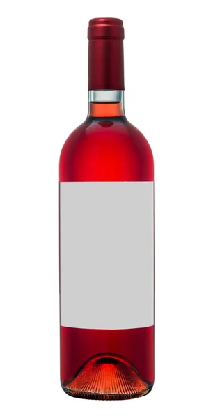 Egy Üveg Vörösbort Elszigetelt Fehér Background Üres Label Mentett Vágógörbe — Stock Fotó