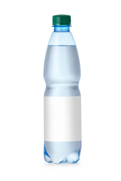 Plastic Fles Voor Water Met Label Geïsoleerd Een Witte Achtergrond — Stockfoto