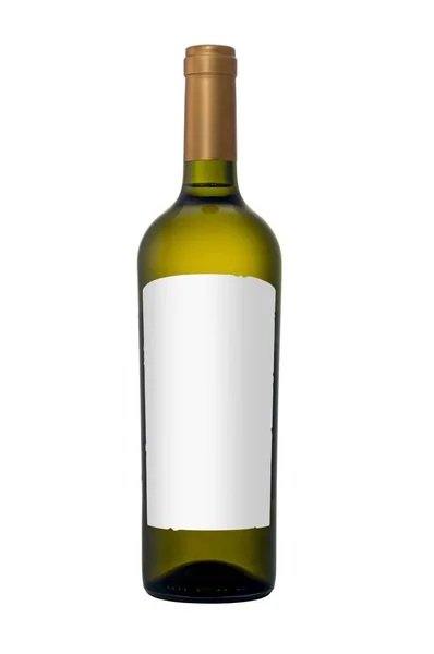 Garrafa Vinho Branco Isolado Fundo Branco Etiqueta Branco Caminho Recorte — Fotografia de Stock