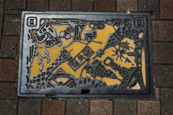 Kobe Präfektur Kanaldeckel Aus Japan Ein Kult Dem Drainspotter Aus — Stockfoto