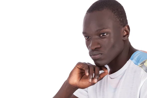 Portre Genç Sudan Adam Bakıyorum Düşünce Duygusal Yüz Olarak Yansıması — Stok fotoğraf