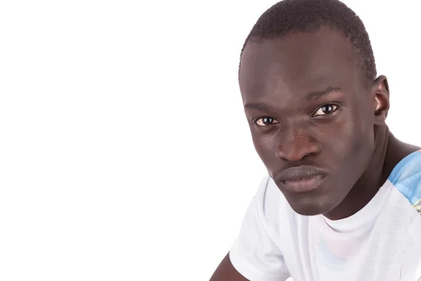 Portre Yakışıklı Sudan Delikanlı Tshirt Yatay Biçimde Beyaz Arka Plan — Stok fotoğraf
