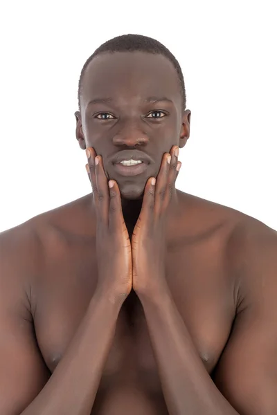 Genç Buff Sudan Adam Haki Pantolon Kameraya Peircing Göz Teması — Stok fotoğraf