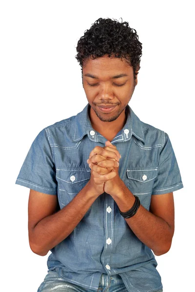 Young Indo Mauritian Creole Pastor Training Sitting Hands Prayer Front — Stock Photo, Image