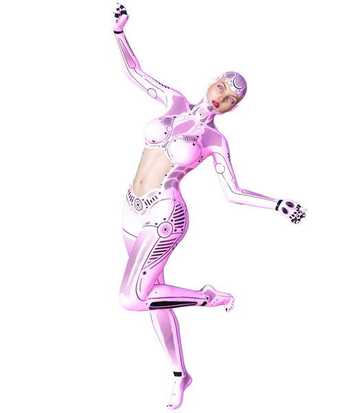 Roboterfrau Metalldroide Mit Frauengesicht Künstliche Intelligenz Konzeptuelle Modekunst Realistische Darstellung — Stockfoto