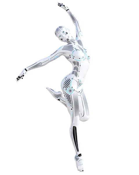 Robot Donna Lotta Contro Azione Droide Metallo Intelligenza Artificiale Arte — Foto Stock