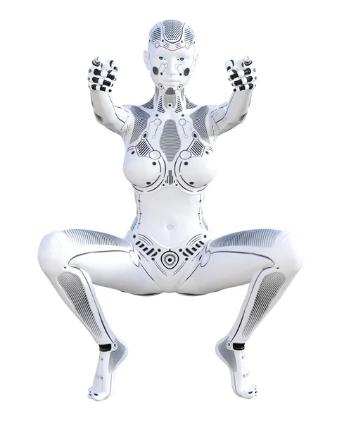 Robot Donna Lotta Contro Azione Droide Metallo Intelligenza Artificiale Arte — Foto Stock