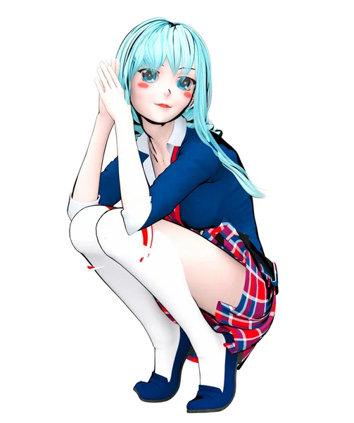 Seksi Anime Bebek Japon Anime Schoolgirl Büyük Mavi Gözleri Parlak — Stok fotoğraf