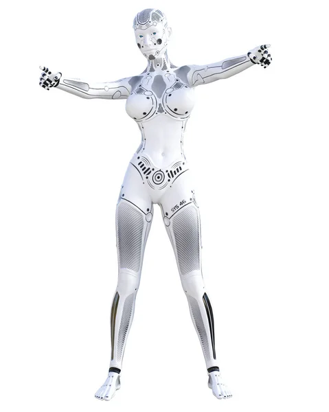 Robot Kvinna Kämpar Åtgärder Metall Droid Artificiell Intelligens Konceptuella Mode — Stockfoto