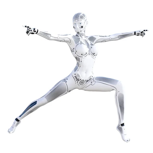 Mujer Robot Luchando Contra Acción Droide Metálico Inteligencia Artificial Arte — Foto de Stock