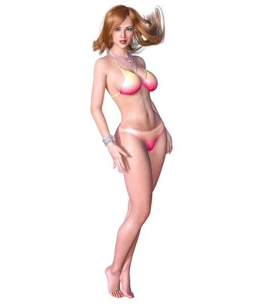Mooie Blonde Vrouw Badpak Bikini Rest Van Zomer Conceptuele Mode — Stockfoto