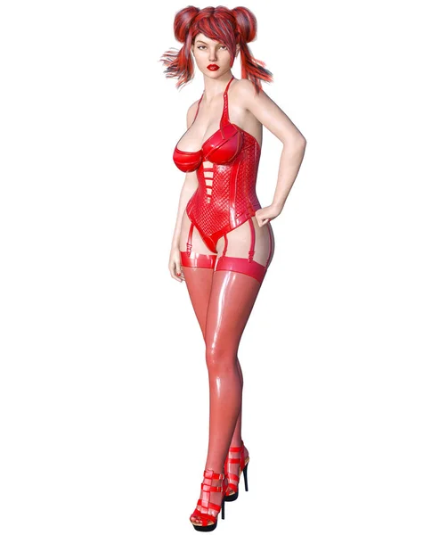 Latex Κόκκινο Σέξι Κορίτσι Μελαχρινή Όμορφη Κορσέδων Ζαρτιέρες Μινιμαλιστική Εξωφρενικά — Φωτογραφία Αρχείου