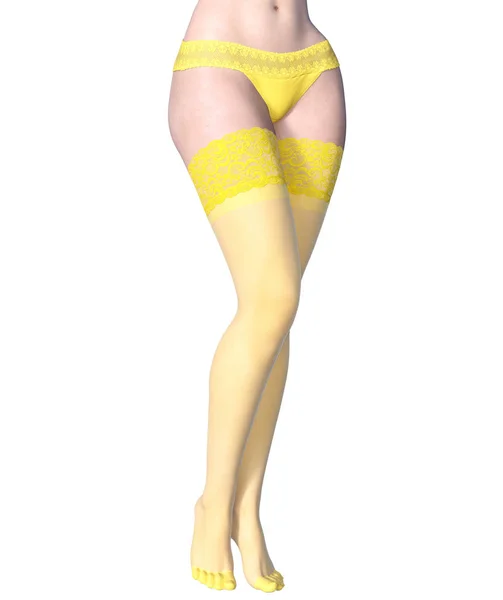 Eautiful Long Slender Sexy Female Legs Yellow Panties Stockings Beautiful — Stock Photo, Image