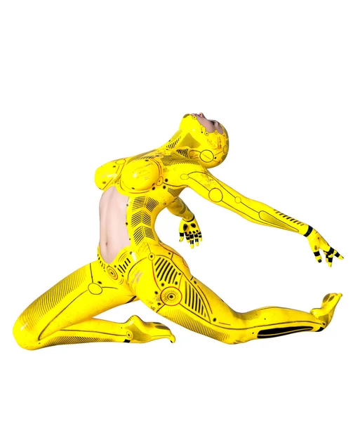 Donna Robot Droide Metallo Con Faccia Donna Intelligenza Artificiale Arte — Foto Stock