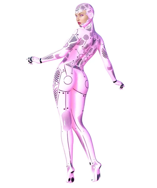 Roboterfrau Metalldroide Mit Frauengesicht Künstliche Intelligenz Konzeptuelle Modekunst Realistische Darstellung — Stockfoto