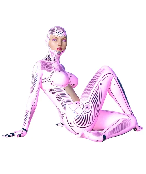 Robot Vrouw Metalen Droid Met Vrouw Gezicht Kunstmatige Intelligentie Conceptuele — Stockfoto