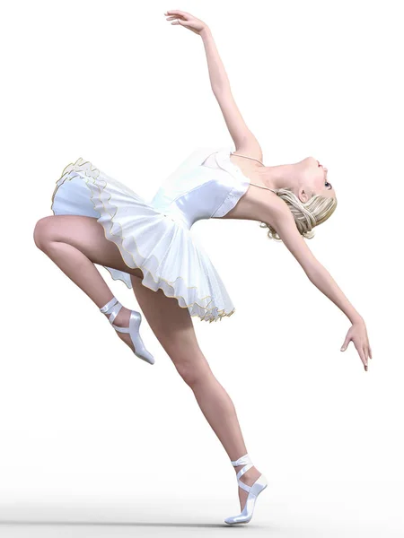 Dansende Ballerina Witte Ballet Tutu Blond Meisje Met Blauwe Ogen — Stockfoto