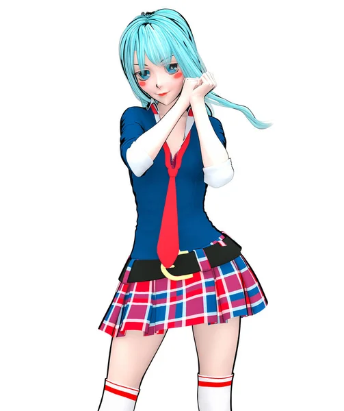 Sexy Anime Doll Japanese Anime Schoolgirl Big Blue Eyes Bright — Stock Photo, Image