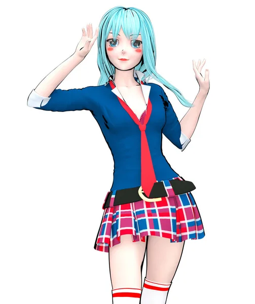 Sexy Anime Doll Japanese Anime Schoolgirl Big Blue Eyes Bright — Stock Photo, Image