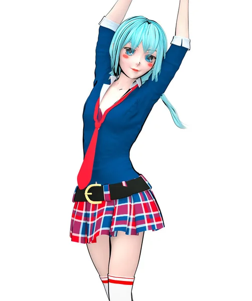 Sexy Anime Doll Japanese Anime Schoolgirl Big Blue Eyes Bright — Stock Photo, Image