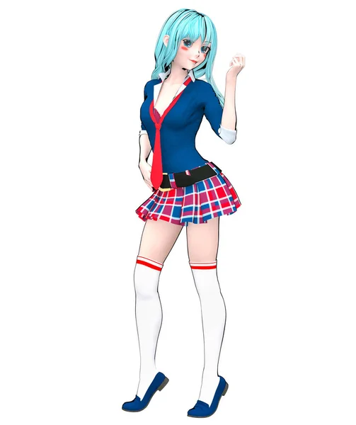 Sexy Anime Doll Japanese Anime Schoolgirl Big Blue Eyes Bright — Stock Photo, Image