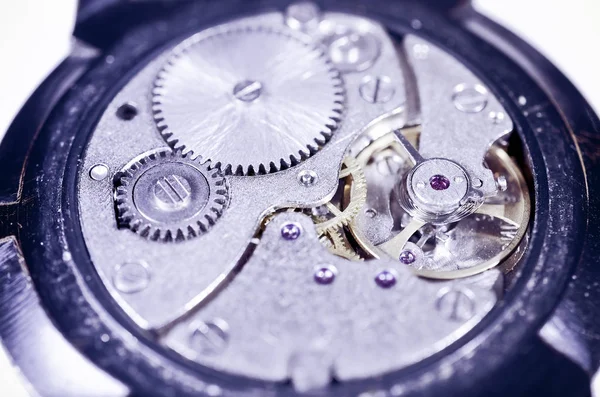 Gears Old Mechanical Watches Pendulum Cogs Hood Close View Selective — Stock Photo, Image