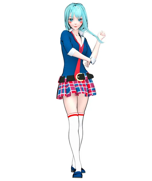 Sexy Anime Doll Japanese Anime Schoolgirl Big Blue Eyes Bright — Stock Photo, Image