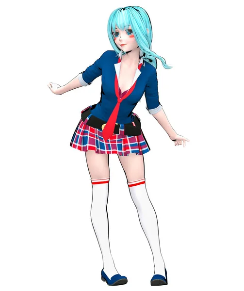 Sexy Anime Doll Japanese Anime Schoolgirl Big Blue Eyes Bright — Stock Photo, Image