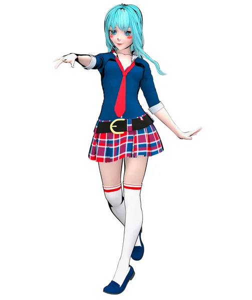 Sexy Anime Doll Japansk Anime Schoolgirl Stora Blå Ögon Och — Stockfoto