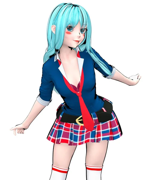Sexy Anime Pop Japanse Anime Schoolgirl Grote Blauwe Ogen Lichte — Stockfoto