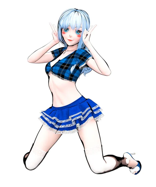 Sexy Anime Pop Japanse Anime Schoolgirl Grote Blauwe Ogen Heldere — Stockfoto