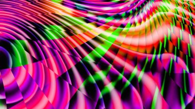 Gökkuşağı bantları. Vitray. Kaleydoskop renk. Neon kızdırma. Karmaşık desen. 3D gerçeküstü illüstrasyon. Kutsal geometri. Gizemli psychedelic gevşeme desen. Fraktal Soyut doku. 