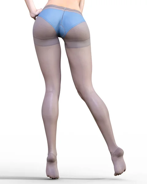 Hermosa Larga Delgada Sexy Piernas Femeninas Bragas Azules Pantyhose Beautiful — Foto de Stock