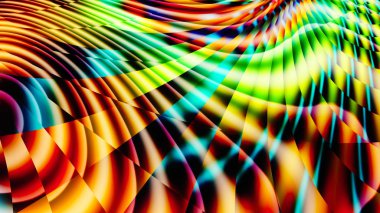 Gökkuşağı bantları. Vitray. Kaleydoskop renk. Neon kızdırma. Karmaşık desen. 3D gerçeküstü illüstrasyon. Kutsal geometri. Gizemli psychedelic gevşeme desen. Fraktal Soyut doku. 