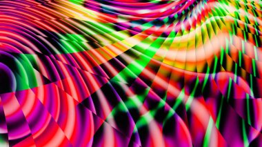 Gökkuşağı bantları. Vitray. Kaleydoskop renk. Neon kızdırma. Karmaşık desen. 3D gerçeküstü illüstrasyon. Kutsal geometri. Gizemli psychedelic gevşeme desen. Fraktal Soyut doku. 