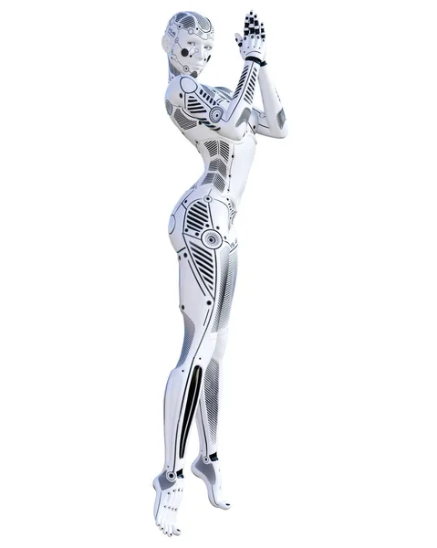 Robot Woman Metal Droid Artificial Intelligence Conceptual Fashion Art Realistic — Stock Photo, Image