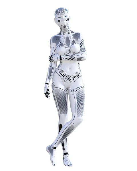 Robot Kvinna Metall Droid Artificiell Intelligens Konceptuella Mode Konst Realistisk — Stockfoto