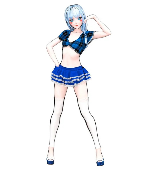 Sexy Anime Pop Japanse Anime Schoolgirl Grote Blauwe Ogen Heldere — Stockfoto