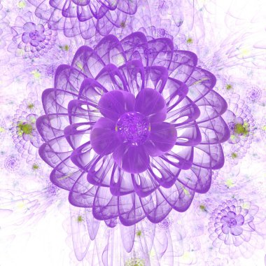 Çiçek cenneti. Soyut Fraktal şekiller. Fantezi renkli kaotik fraktal doku. 3D render illüstrasyon model.